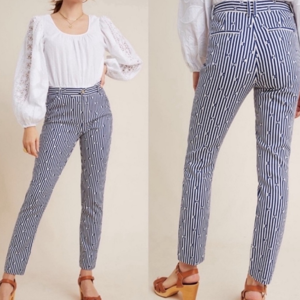 Anthropologie The Essential Slim Pants Stripe Flower Power Size 6